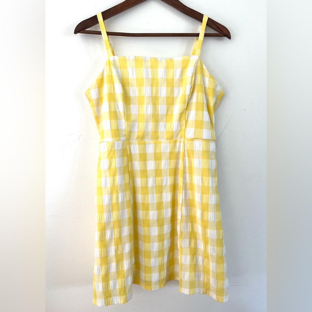Crystal Sky Gingham Dress Yellow White w/ Adjustable Straps Pockets Women's MED